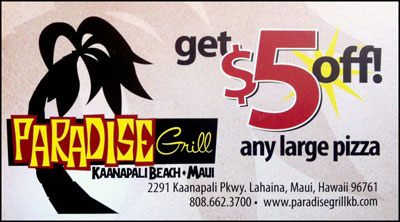 Paradise Grill Maui - $5 OFF Any Large Pizza Coupon
